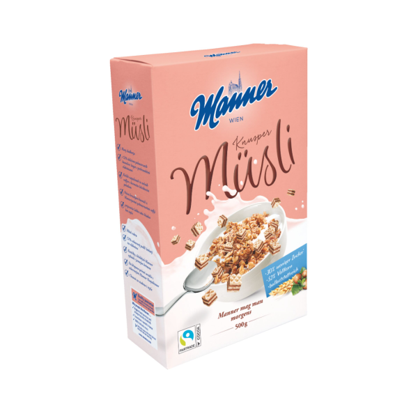 Manner Knusper Müsli, 500 Gramm Packung links